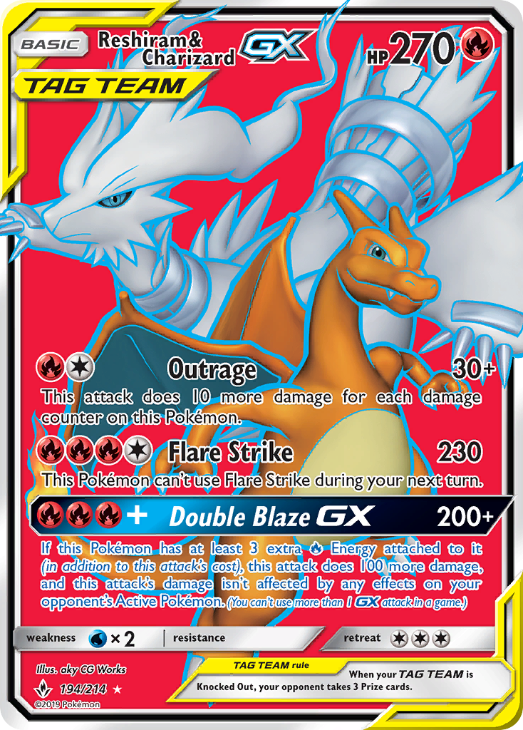 Reshiram & Charizard GX card