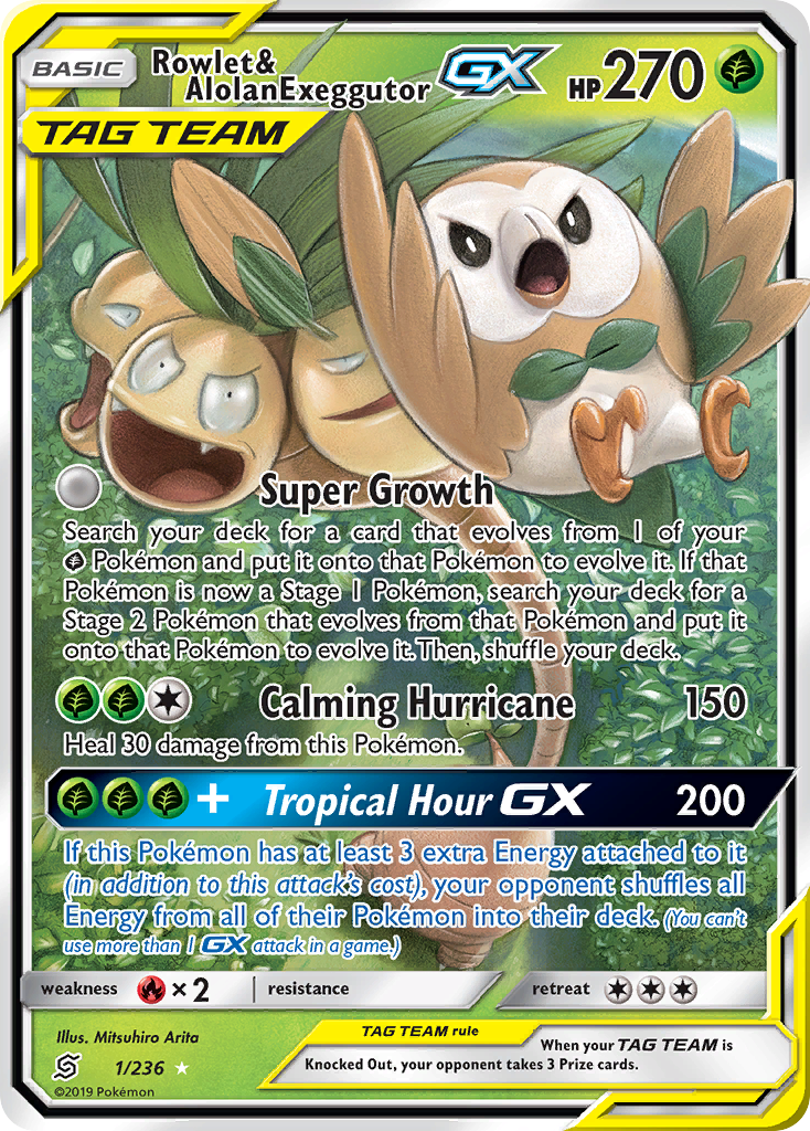 Rowlet & Alolan Exeggutor GX card