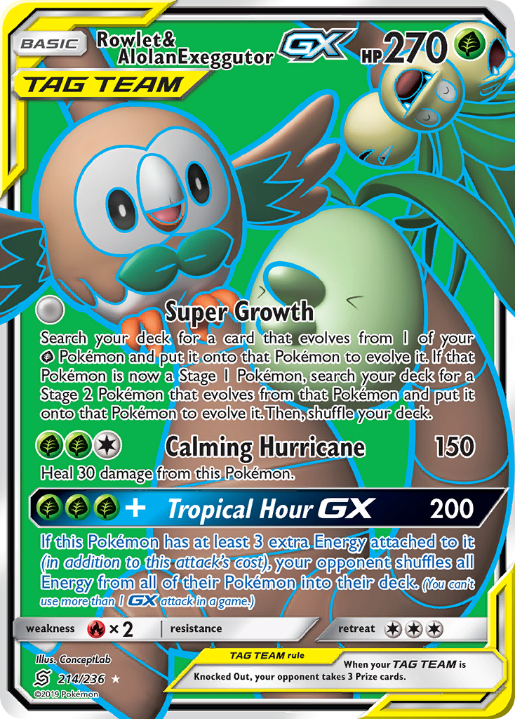 Rowlet & Alolan Exeggutor GX card