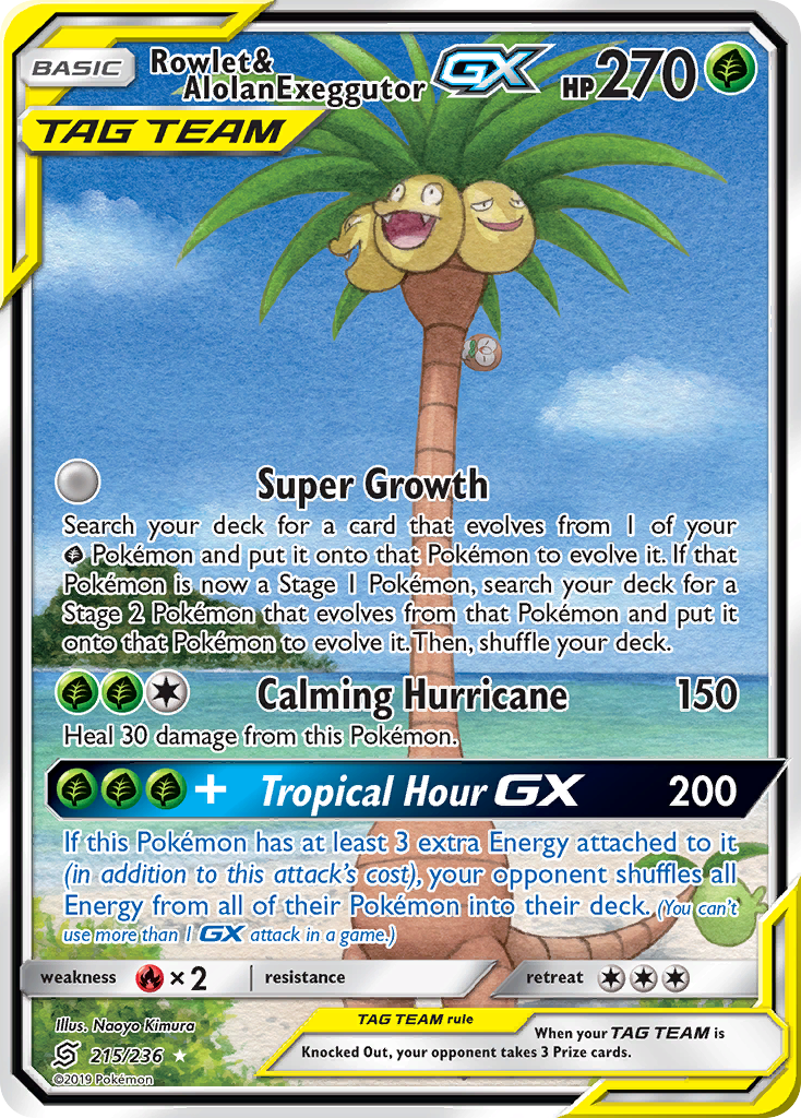 Rowlet & Alolan Exeggutor GX card