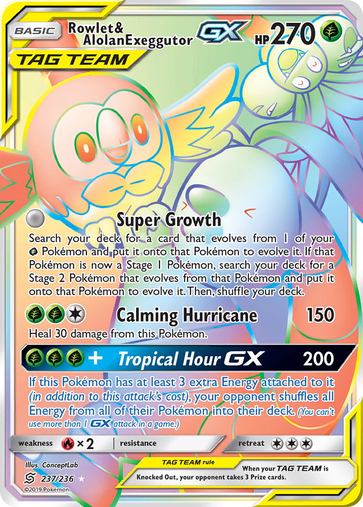 Rowlet & Alolan Exeggutor GX card